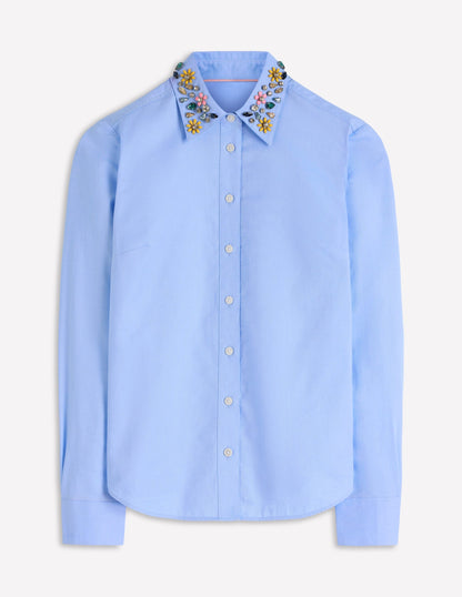 Sienna Trim Detail Shirt-blue Oxford, Jewel Collar