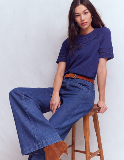 Poppy Trim Crew T-shirt-Blue Twilight
