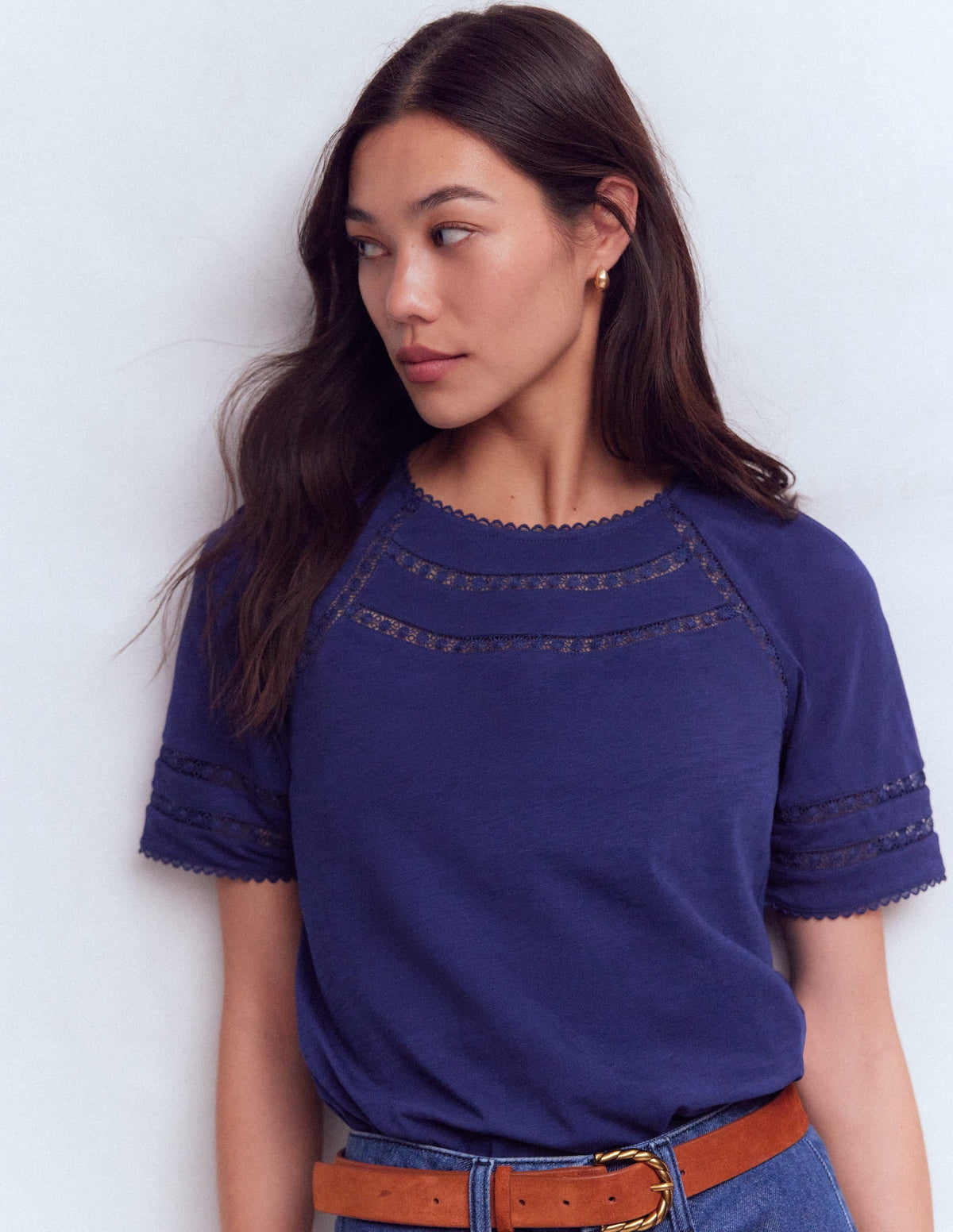 Poppy Trim Crew T-shirt-Blue Twilight