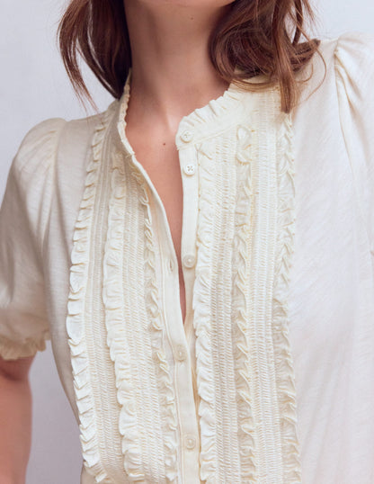 Eda Ruffle Front Shirt-Ivory
