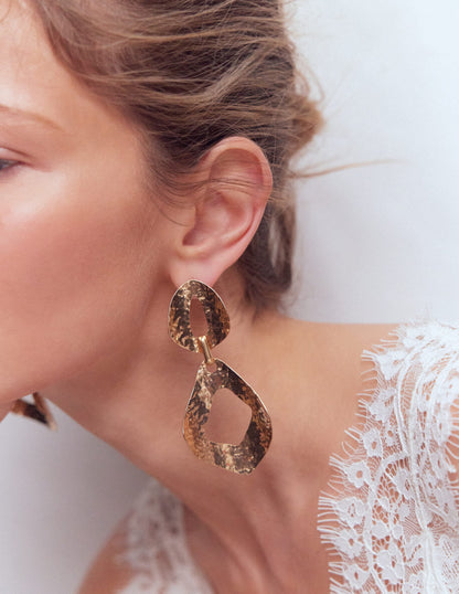 Hammered Double Earrings-Gold Colour