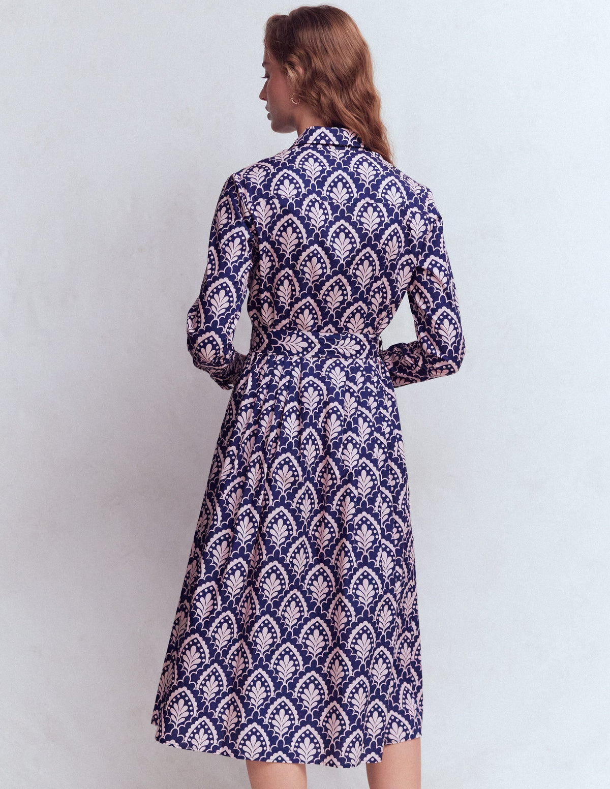 Alexa Cotton Midi Shirt Dress-Navy Petal Terrace