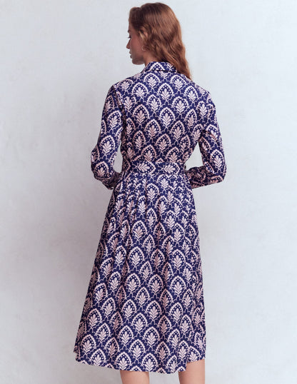Alexa Cotton Midi Shirt Dress-Navy Petal Terrace