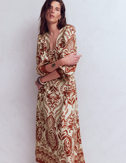 Florence Linen Blend Dress-Orange, Ornamental Garden