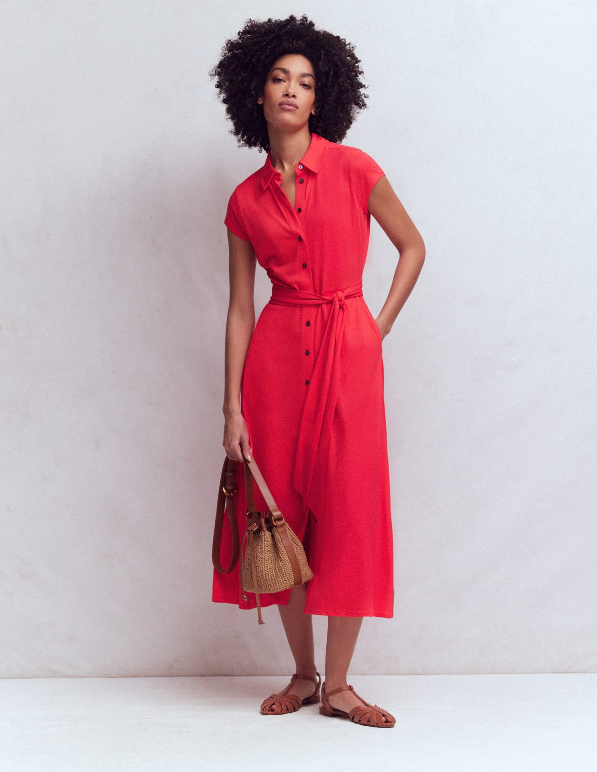 Marcia Jersey Shirt Dress-Poppy Red