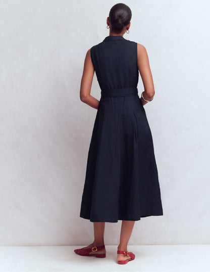 Belinda Linen Shirt Dress-Navy