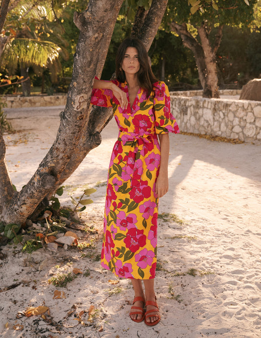 Octavia Cotton Dress-Yellow Radiant Bloom