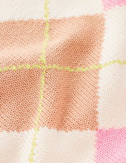 Lucy Cotton Vest-Green, Pink Argyle