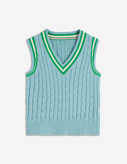 Maeve Cable V Neck Tank-Blue, Green