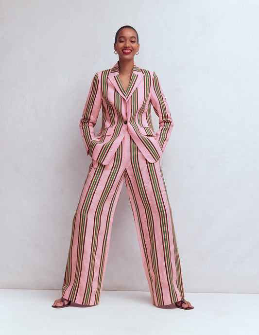 Kensington Linen Pants-Pink and Green Stripe