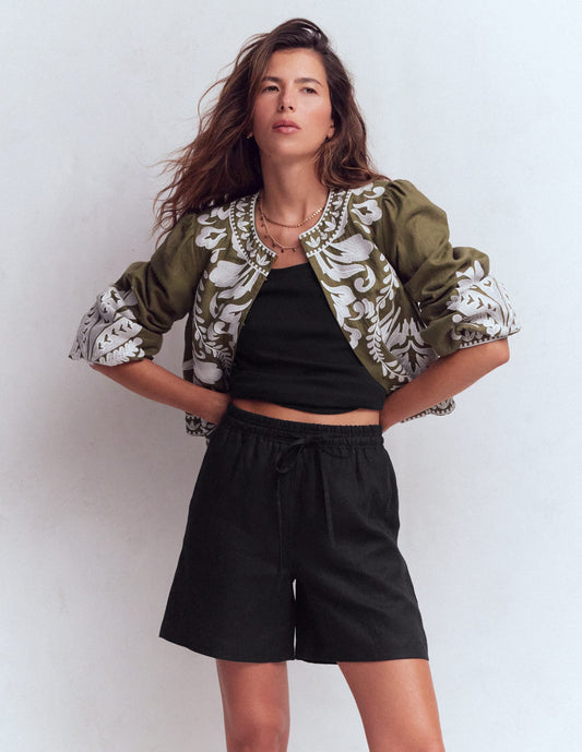 Islington Linen Shorts-Black