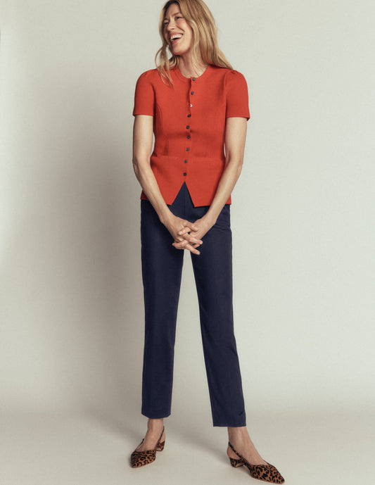 Slim Leg Cotton Pants-Navy