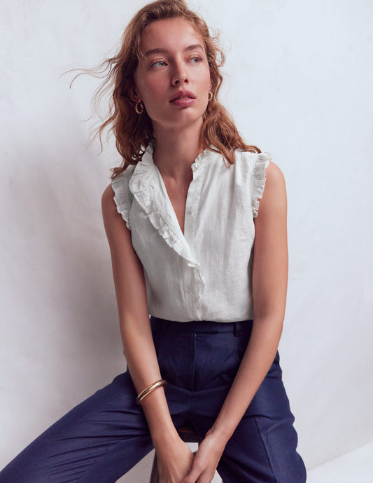Isabel Sleeveless Linen Top-White