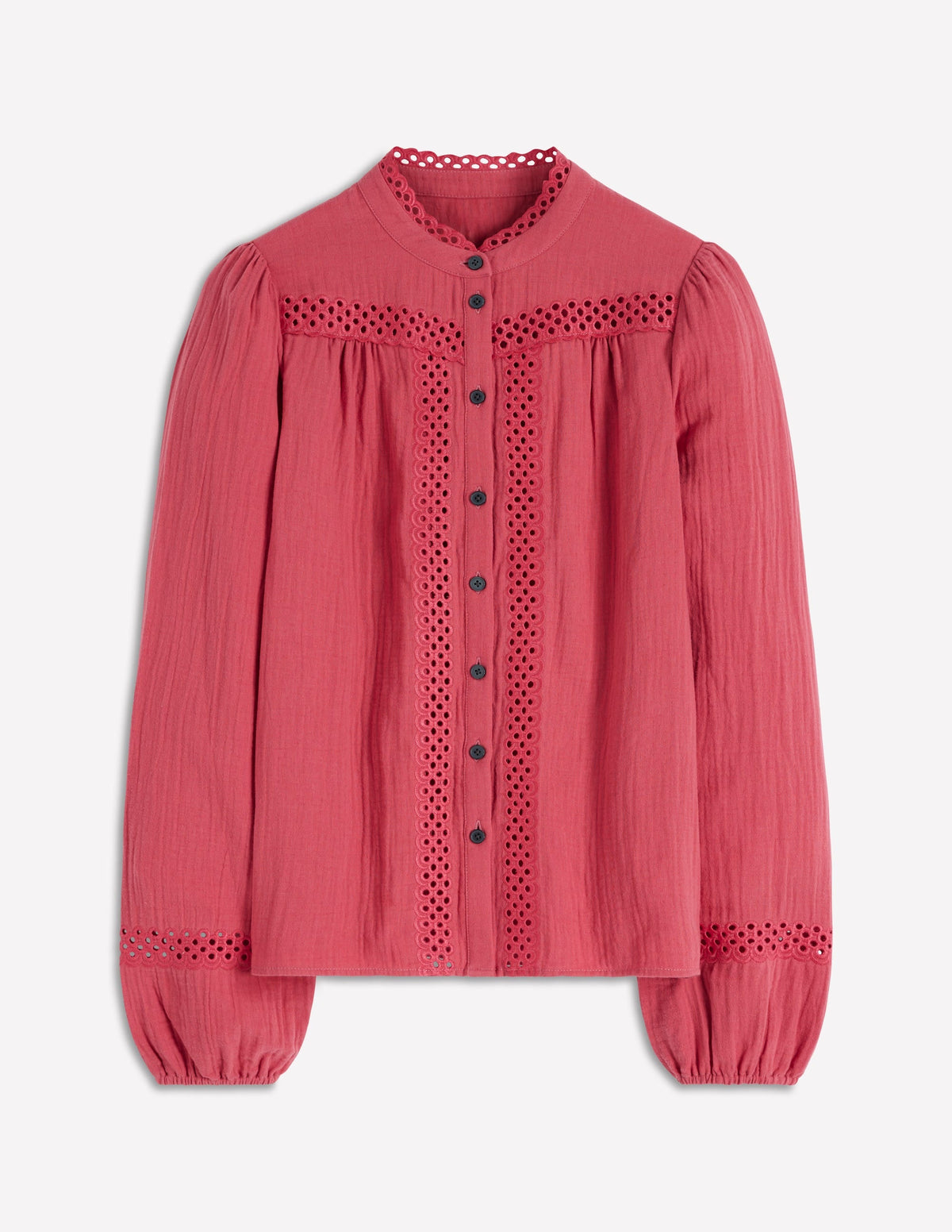 Trim Detail Double Cloth Top-Hollyberry