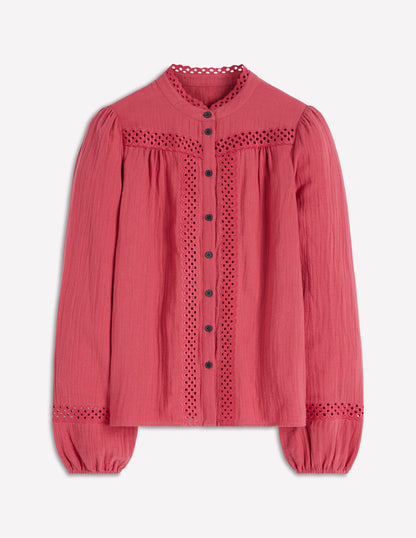 Trim Detail Double Cloth Top-Hollyberry