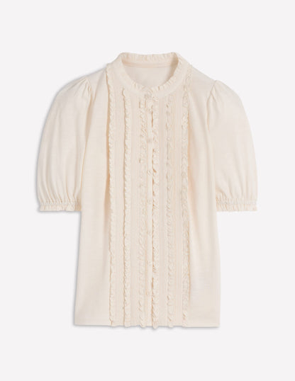 Eda Ruffle Front Shirt-Ivory