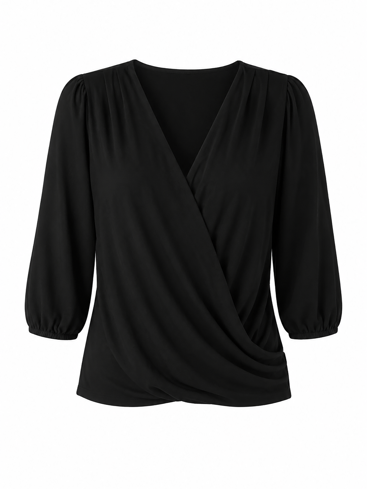 Athena 7/8 Sleeve  Drape Top - Black