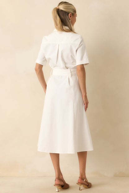 Prosperina Bentley White Cotton Twill Utility Midi Dress