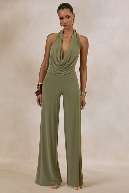 Clemence | Green Plunge-Neck Jumpsuit
