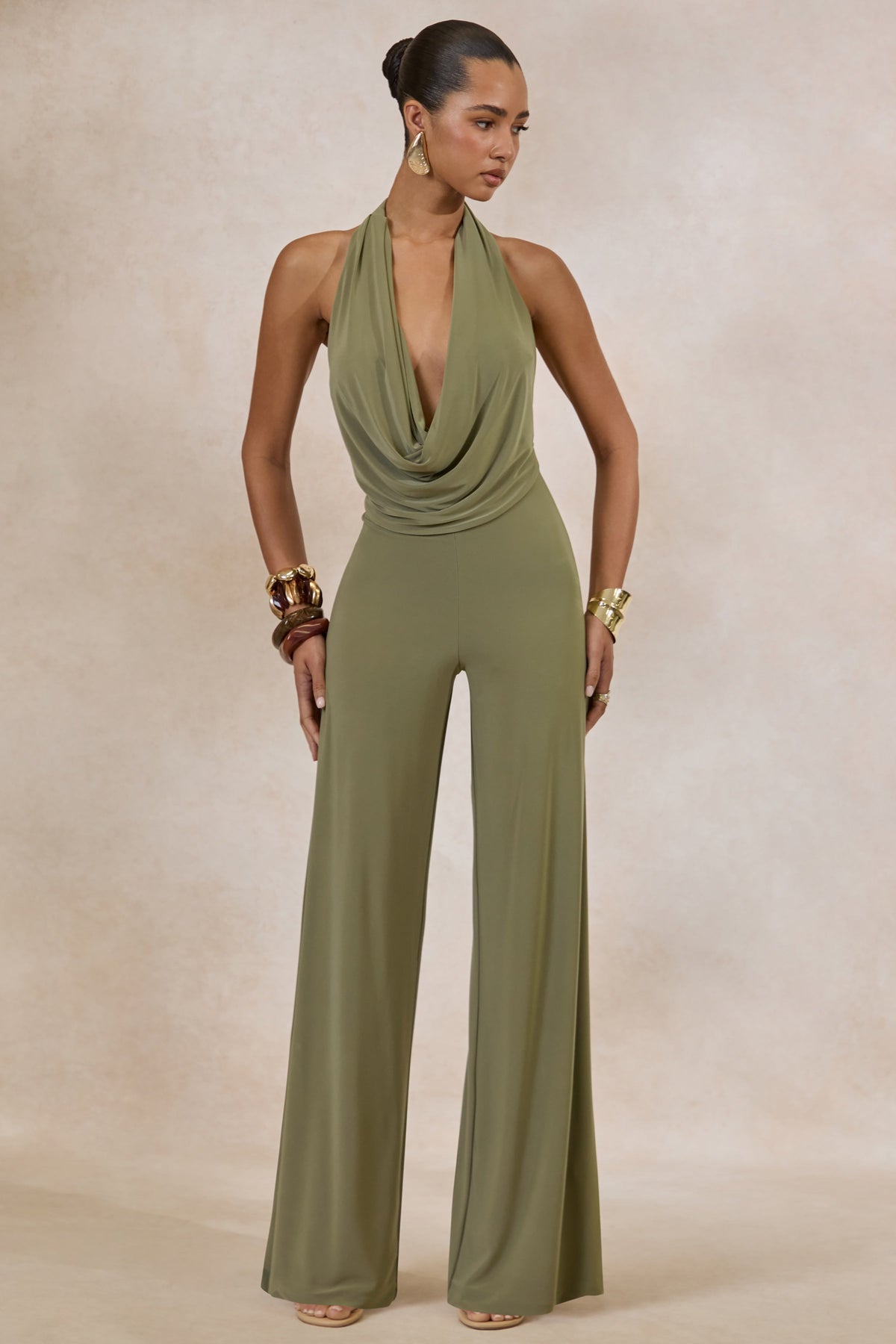 Clemence | Green Plunge-Neck Jumpsuit