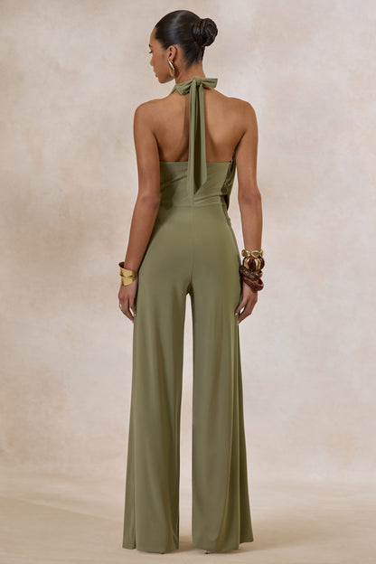 Clemence | Green Plunge-Neck Jumpsuit