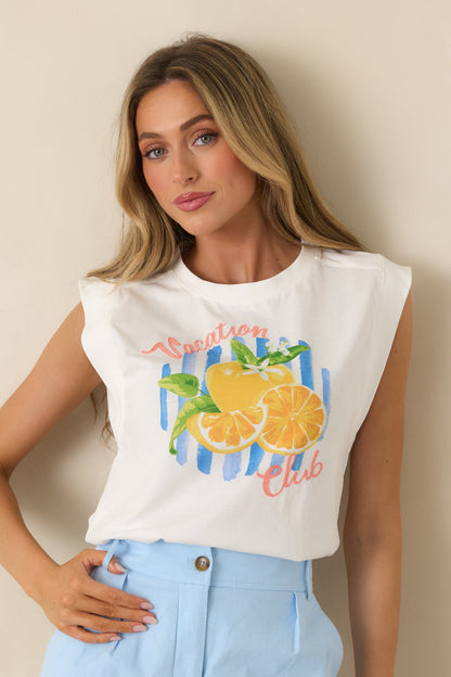 Already on Vacation White Cotton Vacation Club Sleeveless Tee
