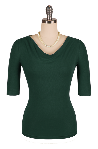 Manhattan Follies Cowl Neck Jersey Top (Deep Green)