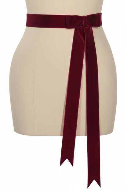 D'Amour Follies Velvet Bow Belt With Tails (Burgundy)