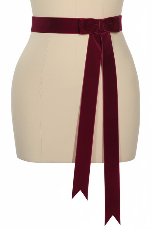 D'Amour Follies Velvet Bow Belt With Tails (Burgundy)