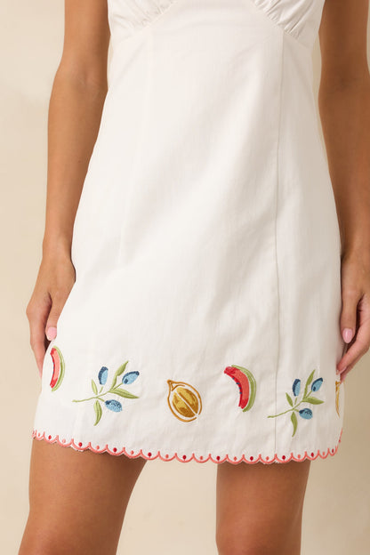 MINKPINK Santorini White Multi Cotton Embroidered Mini Dress