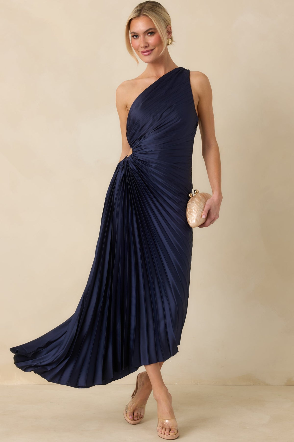 Poetic Charm Navy Blue Asymmetric One Shoulder Maxi Dress
