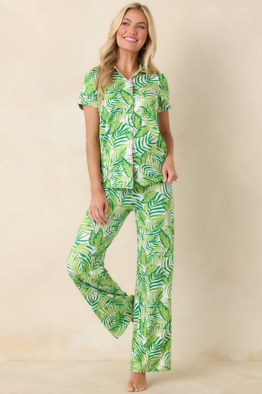 Leaf It to Me Green Leaf Print Short Sleeve Pajama Top