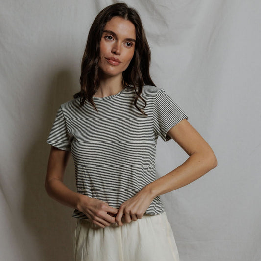 Perfect White Tee Viviam Hemp Milk Cotton Stripe Tee