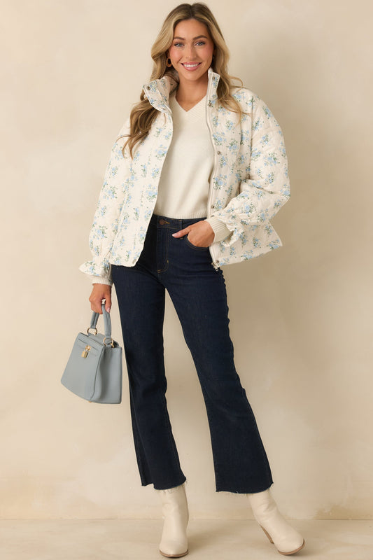 Simply Yours Ivory Multi Floral Pattern Quilted Jacket
