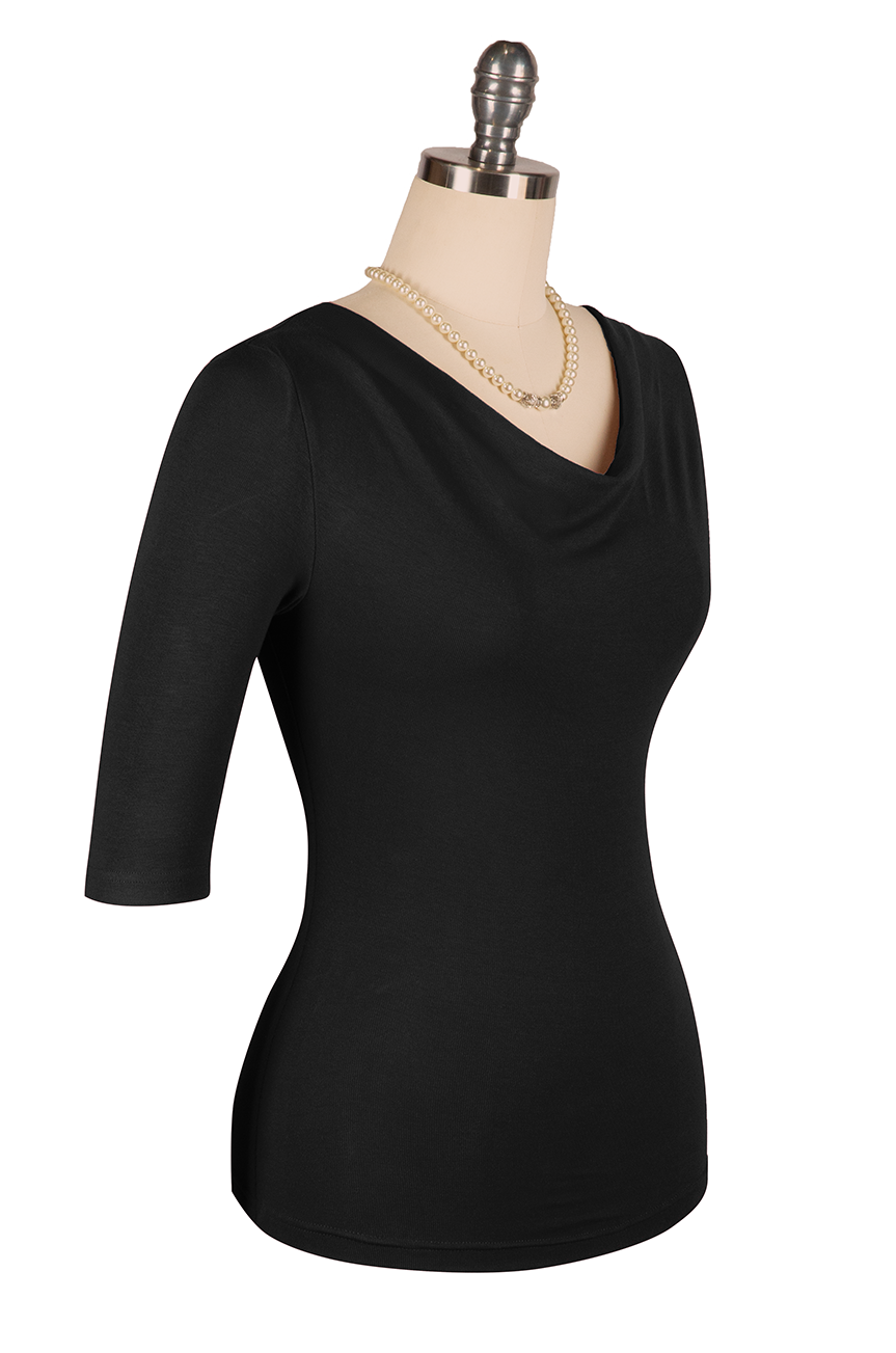 Manhattan Follies Cowl Neck Jersey Top (Black)