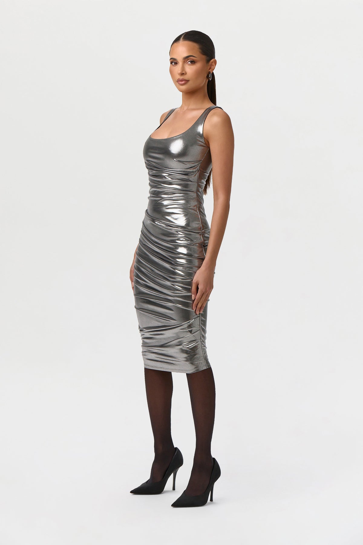 Foil Jersey Scoop Midi Dress