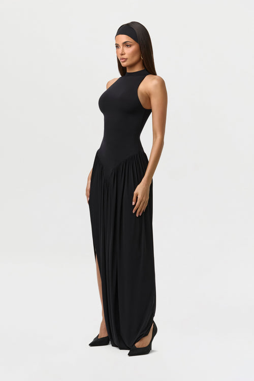 Naked Sleeveless Draped Midi Dress
