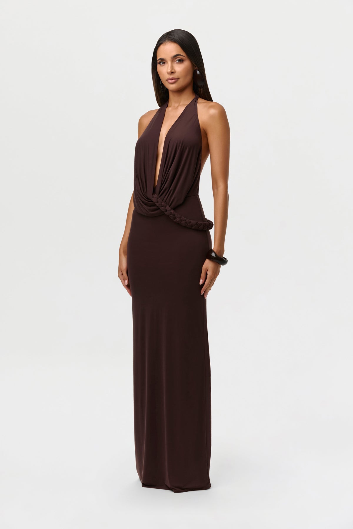 Naked Halter Braid Maxi Dress