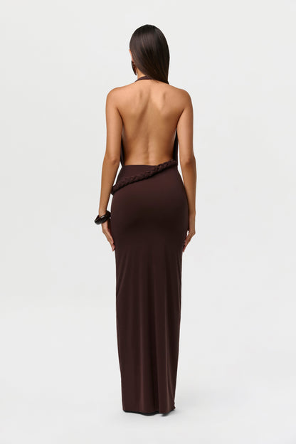 Naked Halter Braid Maxi Dress