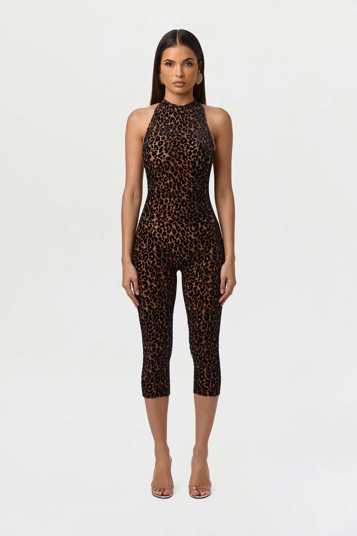 Burnout Print Halter Capri Jumpsuit