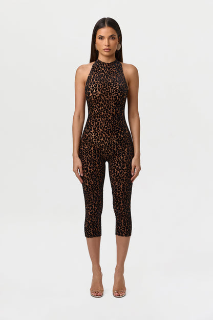 Burnout Print Halter Capri Jumpsuit