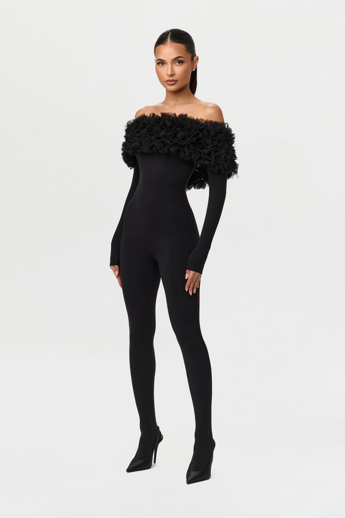 Naked Off-Shoulder Roses Jumpsuit Petite