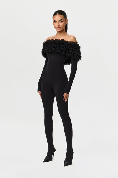 Naked Off-Shoulder Roses Jumpsuit Petite