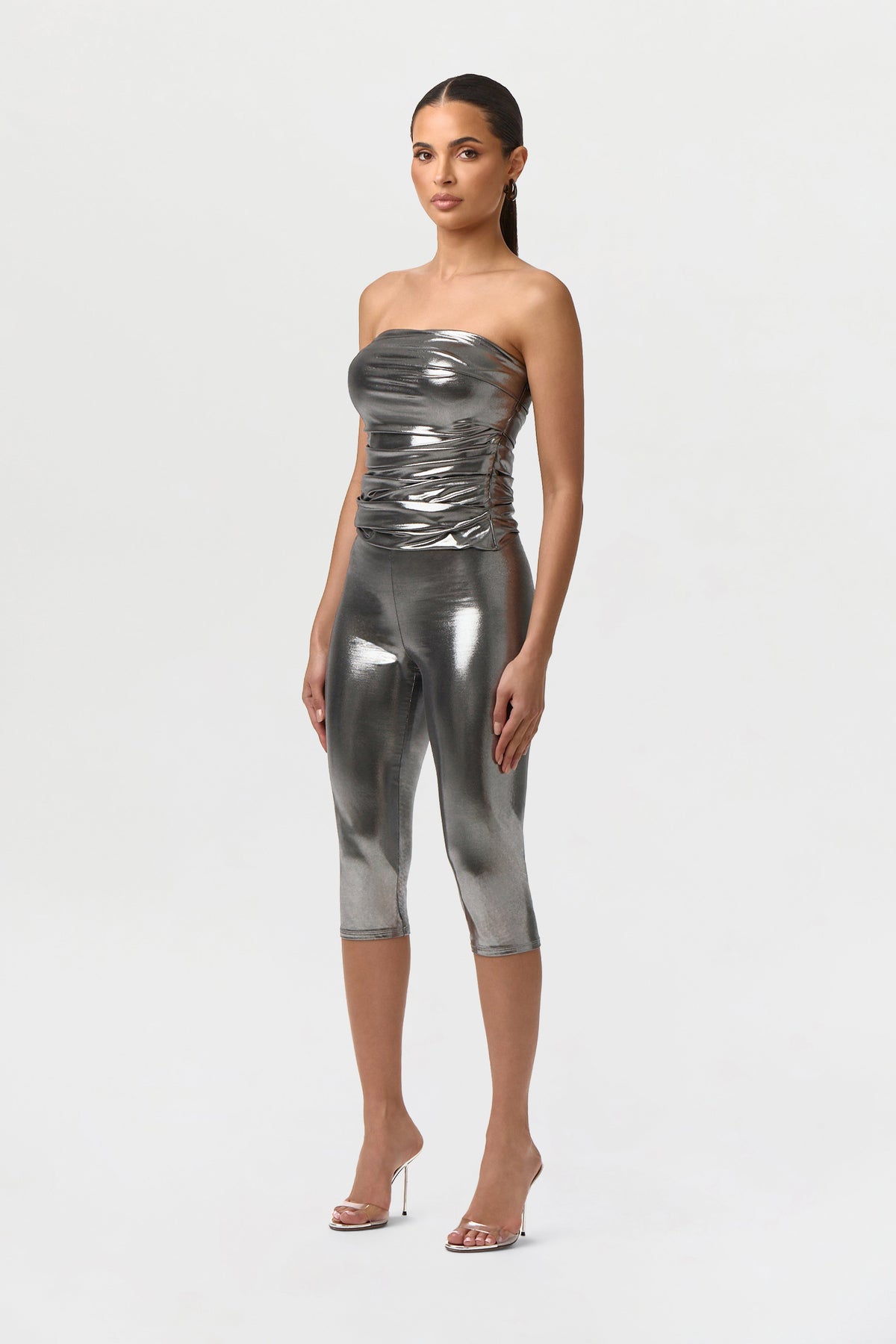 Foil Jersey Capri Leggings