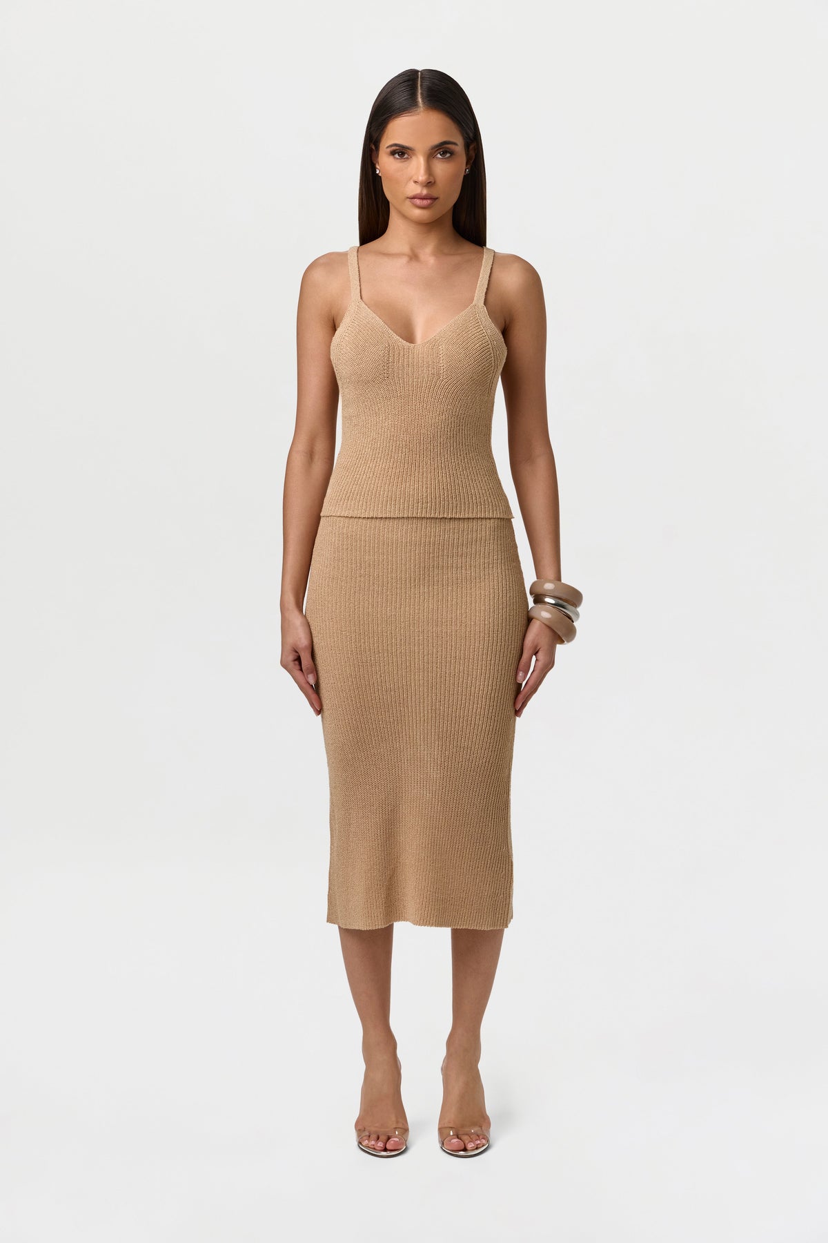 Knit High Waist Midi Skirt