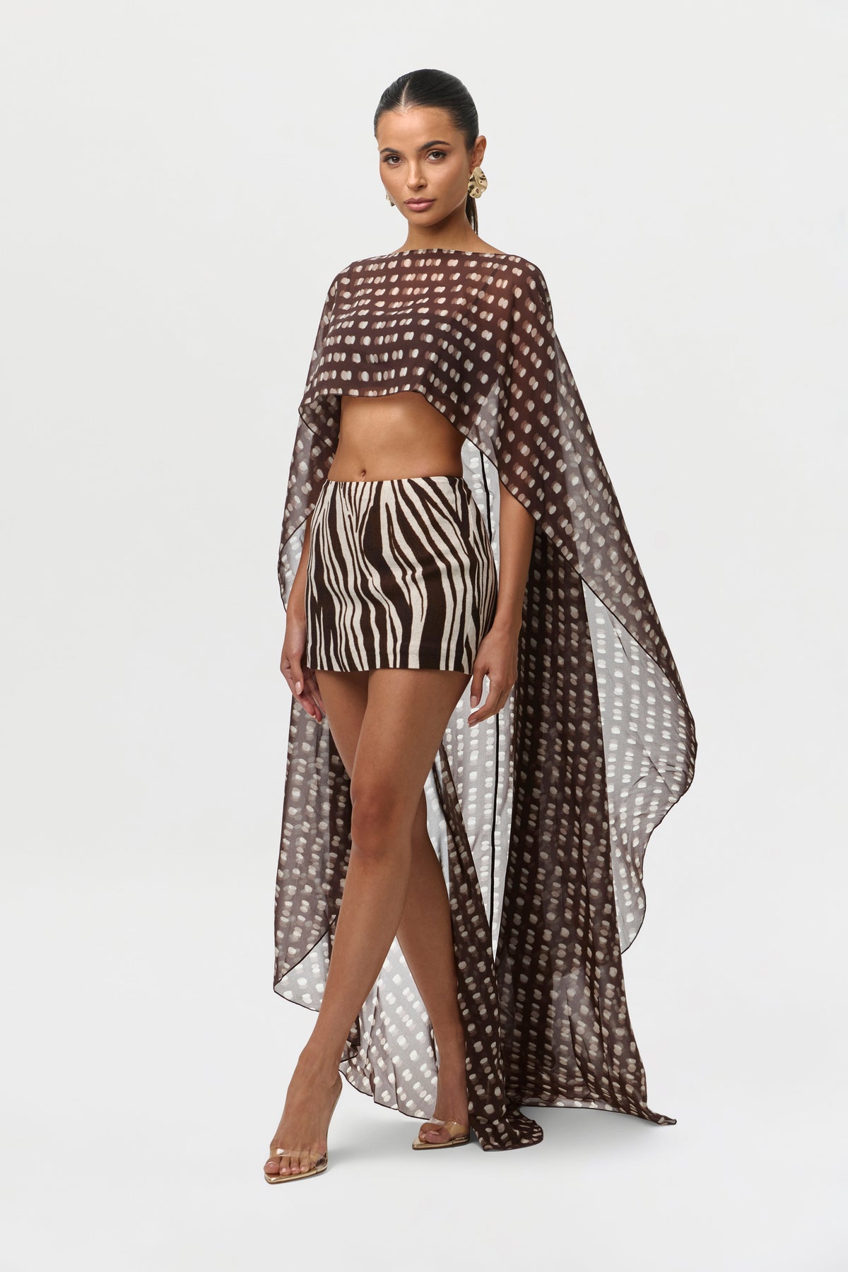 Chiffon Print Cape Crop Top