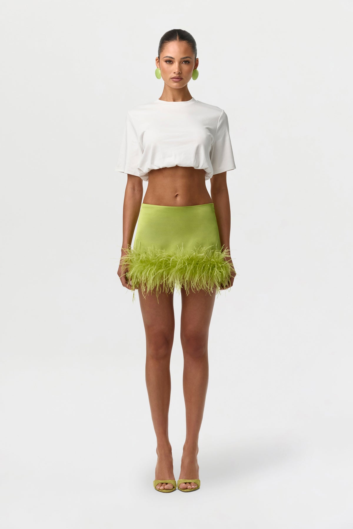 Satin Feather Mini Skirt