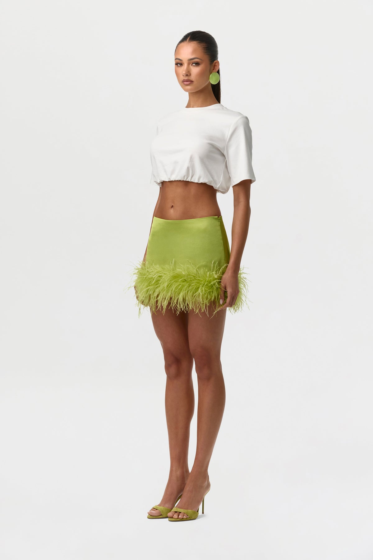 Satin Feather Mini Skirt