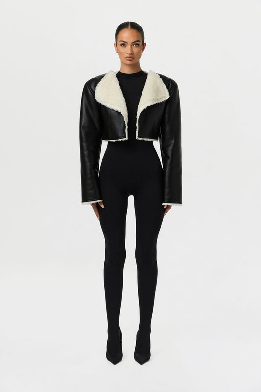 Vegan Leather Sherpa Cropped Jacket