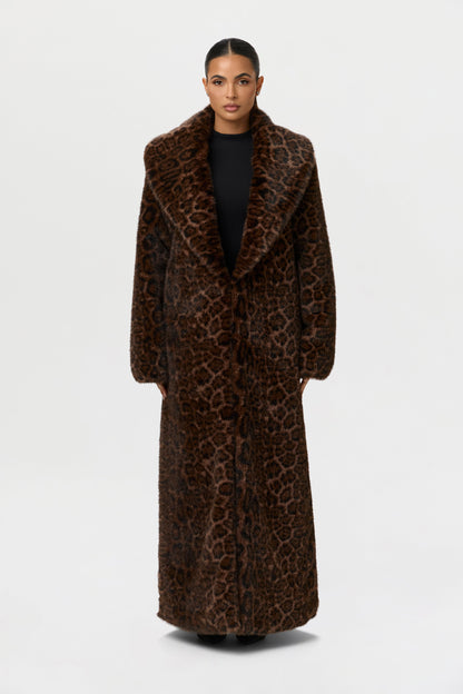 Faux Fur Leopard Long Coat